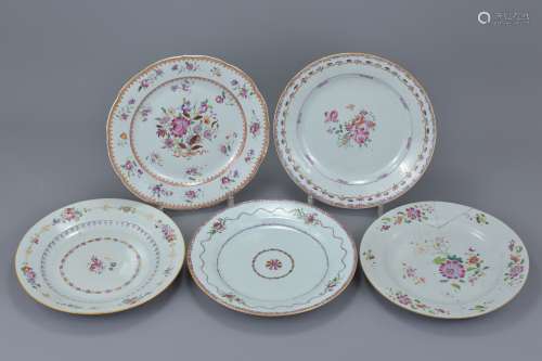 Five Chinese 18th C. Famille rose porcelain dishes