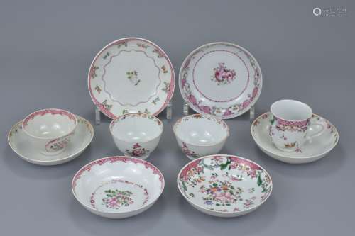 A group of ten Chinese 18th C. porcelain tea cups and saucers