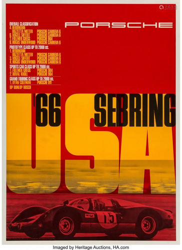 27151: Volz Porsche Sebring Victory Poster, 1966 4…