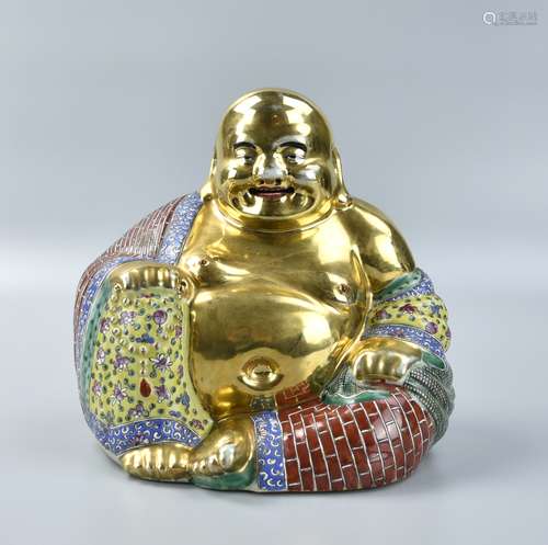 Chinese Gilt Famille Rose Buddha Statue,ROC Period