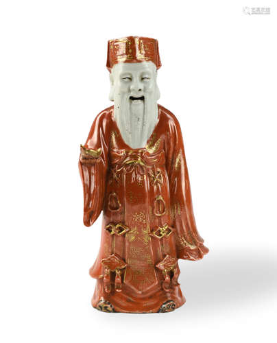 Chinese Iron Red and Gilt Figure, Qing Dynasty