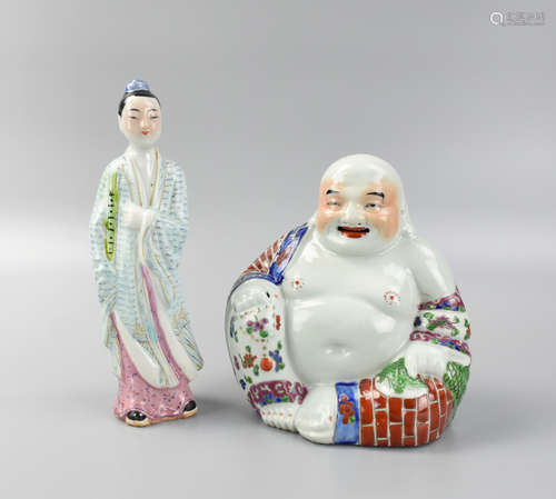 Two Chinese Porcelain Buddha Figures, 20th C.