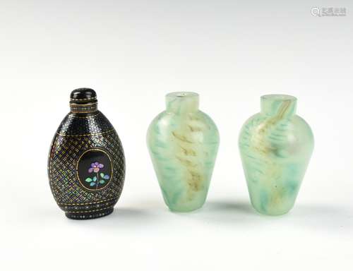 Three Chinese Snuff Bottles, Glass & Lacquer