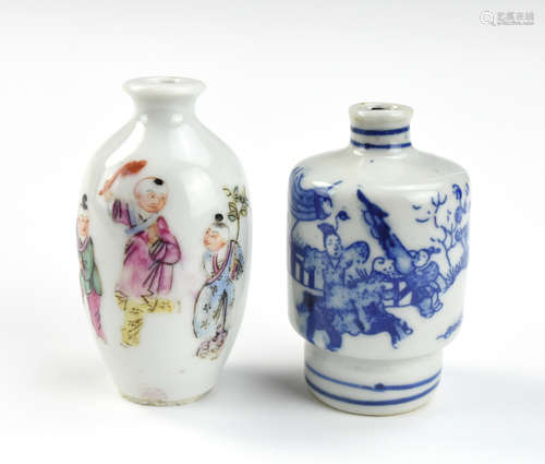 (2) Chinese Snuff Bottle, B & W, Famille Rose