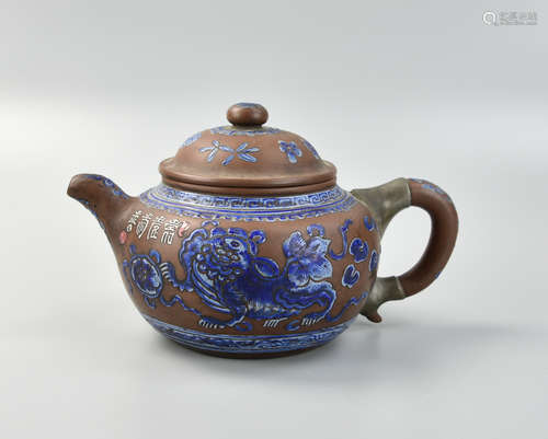 Chinese Yixing Zisha Pottery Glazed Teapot ,Qing D