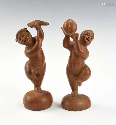 Two Chinese Huangyang Wood Carving Figures