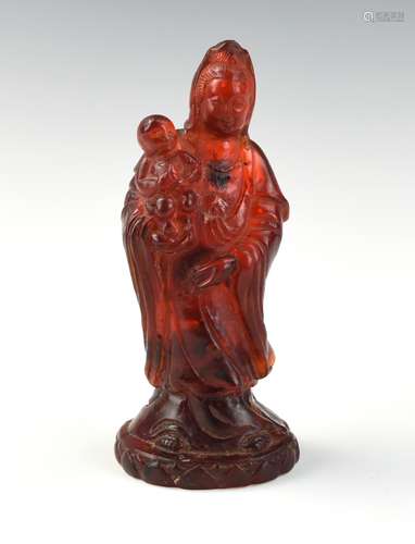 Chinese Antique Amber Guanyin Statue