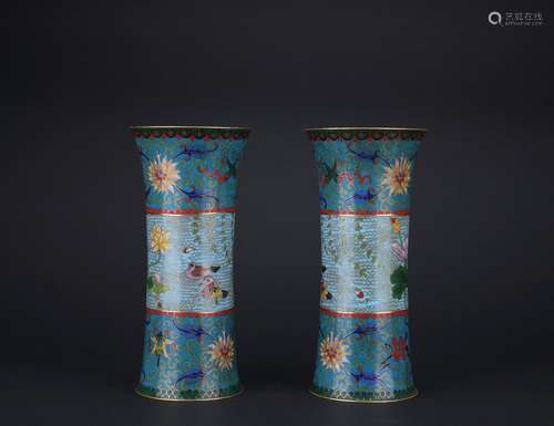 Qing dynasty cloisonne flower goblet 1*pair