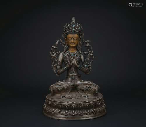 Qing dynasty silver statue of Manjushri