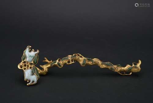 A gilt-bronze jade Ruyi,Qing dynasty