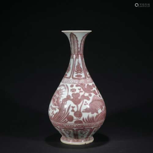 A copper-red-glazed 'waterweeds' vase,Qing dynasty