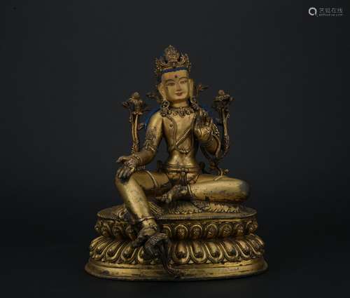 A gilt-bronze figure of Manjusri,Qing dynasty