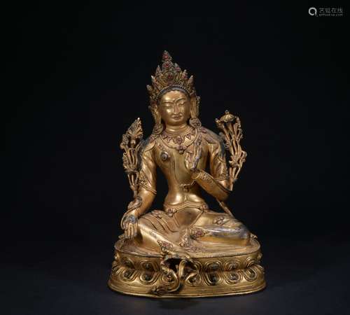 A gilt-bronze figure of Avalokiteshvara,Qing dynasty