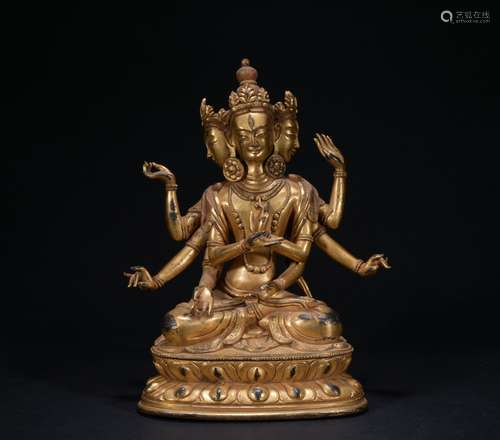 A gilt-bronze figure of Ushnisha Vijaya,Qing dynasty