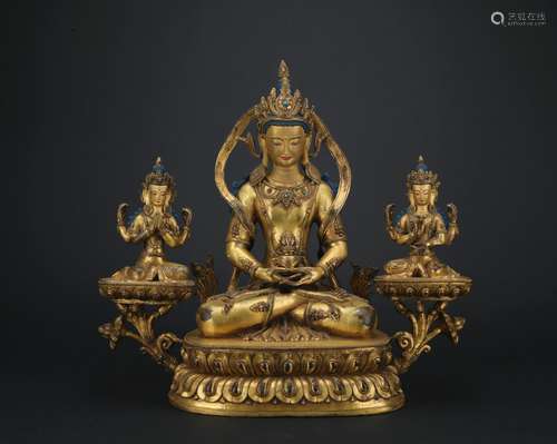 A gilt-bronze figure of Amitayus,Qing dynasty