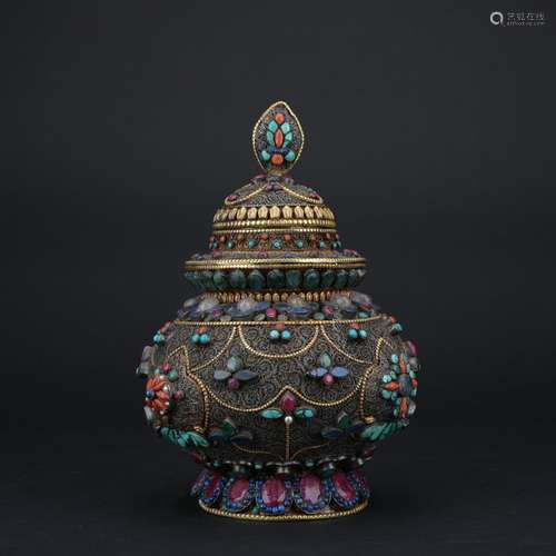 Qing dynasty silver filigree inlay censer