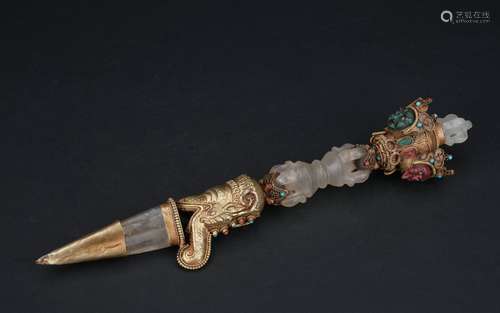 Qing dynasty crystal Jin Gangchu inlaid with gold