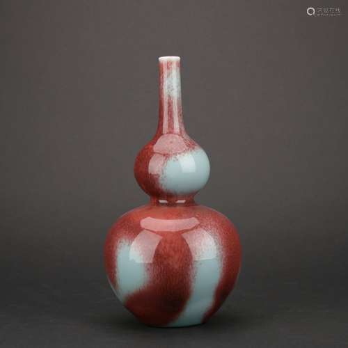 A flambe glazed gourd-shaped vase