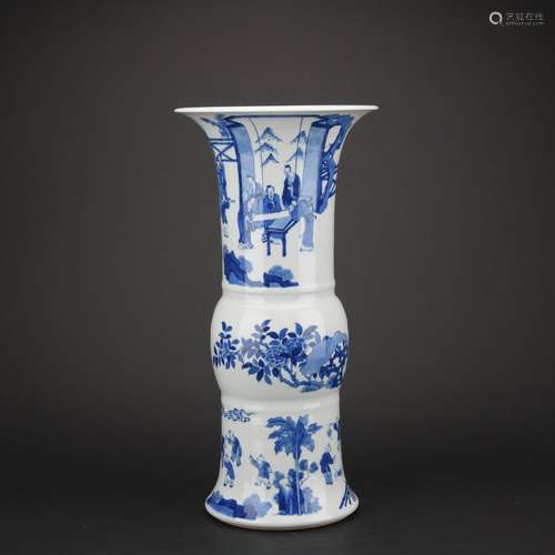 A blue and white 'figure' flower goblet,Ming dynasty