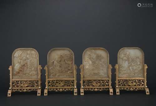 A set of gilt-bronze jade Eight Immortals,Qing dynasty