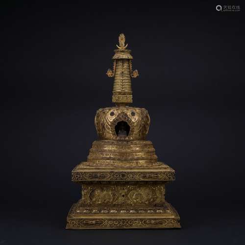 Qing dynasty gilt bronze pagoda