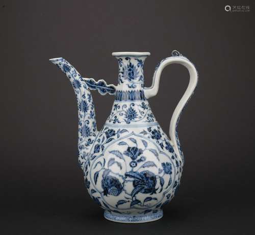 A blue and white 'floral' winepot,Ming dynasty