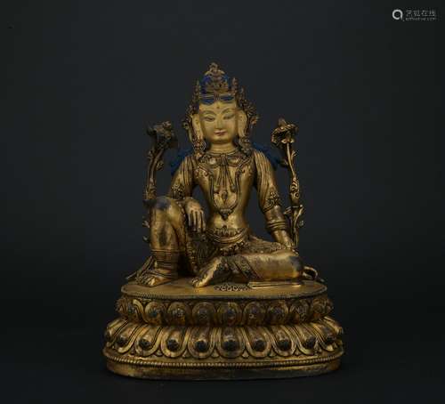 A gilt-bronze figure of Manjusri,Qing dynasty