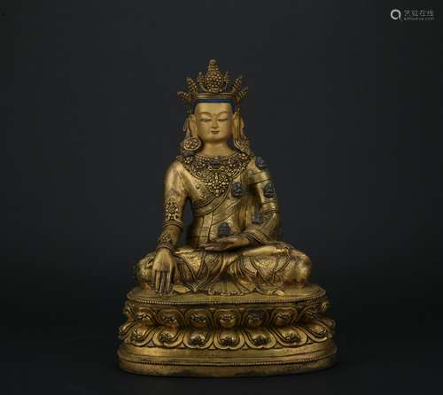 A gilt-bronze figure of Sakyamumi,Qing dynasty