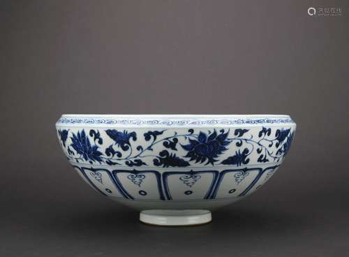 A blue and white 'floral' bowl,Ming dynasty