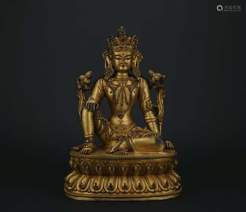 A gilt-bronze figure of Avalokiteshvara,Qing dynasty