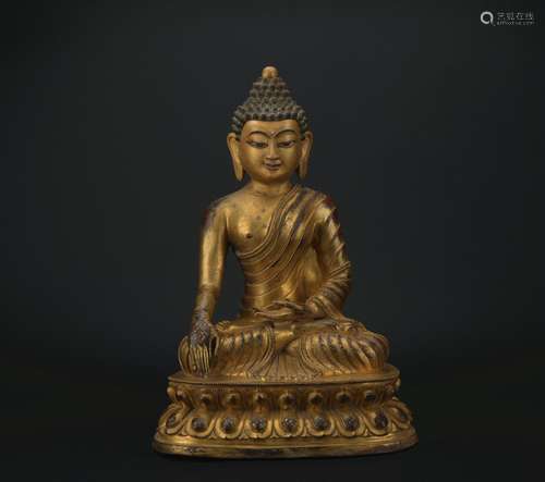 A gilt-bronze figure of Sakyamumi,Qing dynasty