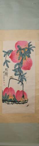 Modern Qi baishi's birthday peach painting