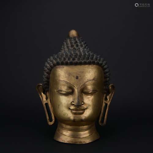 A gilt-bronze Buddha head,Qing dynasty