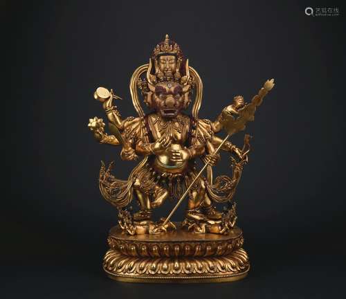 A gilt-bronze figure of Yamantaka,Qing dynasty