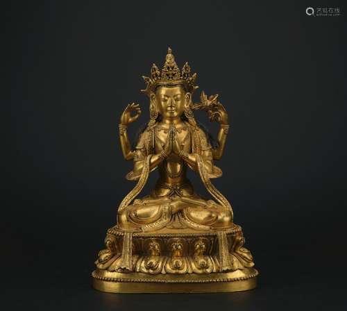 A gilt-bronze figure of Avalokiteshvara,Qing dynasty