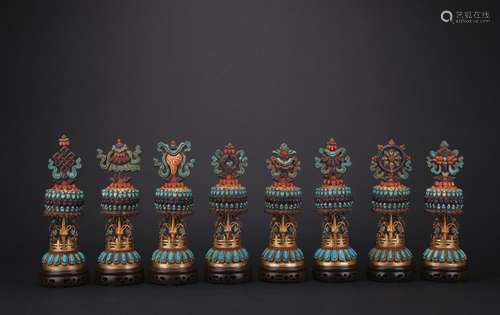 A set of gilt-bronze Eight treasures,Qing dynasty