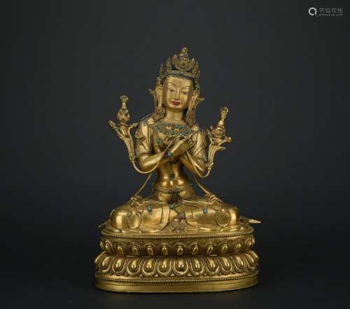 A gilt-bronze figure of Manjusri,Qing dynasty