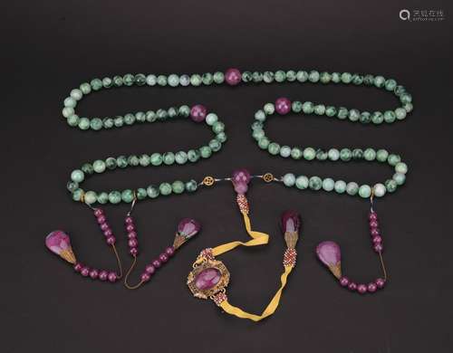 A set of jadeite court beads,Qing dynasty