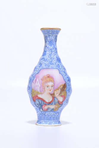 a chinese famille rose porcelain olive-shaped vase,qing dynasty