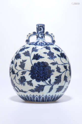 a chinese blue and white porcelain moon flask,ming dynasty