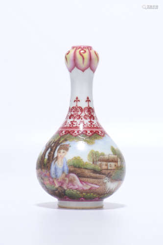 a chinese famille rose porcelain garlic-mouth vase,qing dynasty