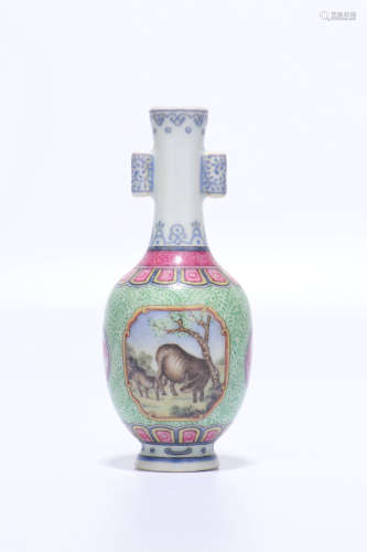 a chinese famille rose porcelain vase with framed design,qing dynasty