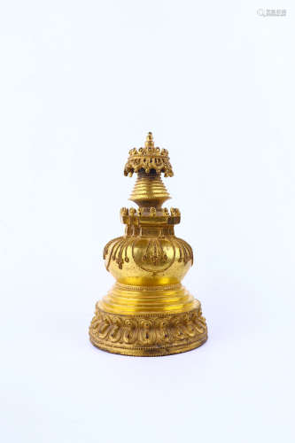 a chinese gilt bronze stupa ornament,qing dynasty