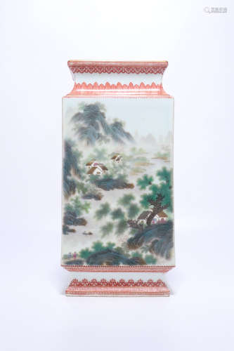 a chinese famille rose porcelain square vase,qing dynasty