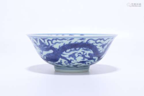 a chinese blue and white porcelain dragon bowl,ming dynasty