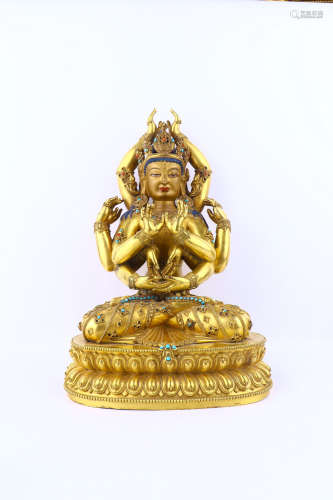 a chinese gilt bronze buddha with ten arms,ming dynasty