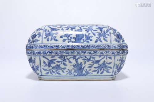 a chinese blue and white porcelain square box,ming dynasty