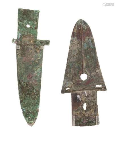 TWO BRONZE BLADES, GE China, late Shang–early Zhou…