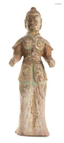 A PAINTED CERAMIC FUNERARY MODEL OF A SOLDIER Chin…