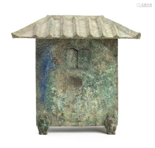 A BRONZE WITH AZURITE MODEL OF A GRANARY China, Ha…